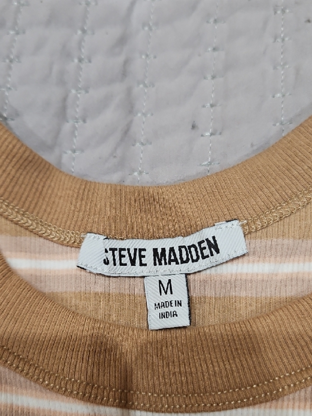 Steve Madden Tan & White Striped Ribbed Tank One-Piece - Picture 2 of 6